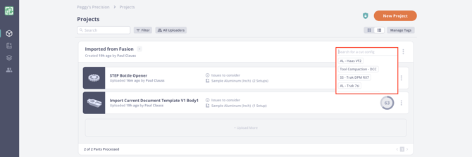 Project Level Cut Config