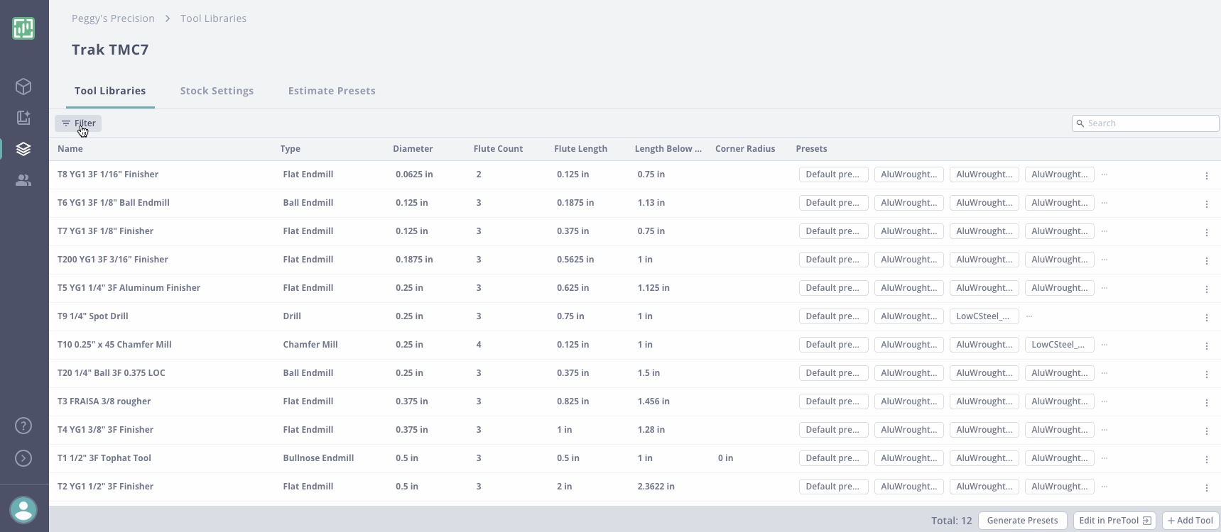 filter tool libraries