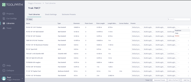 tool context menu
