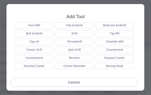 tool type selection dialog