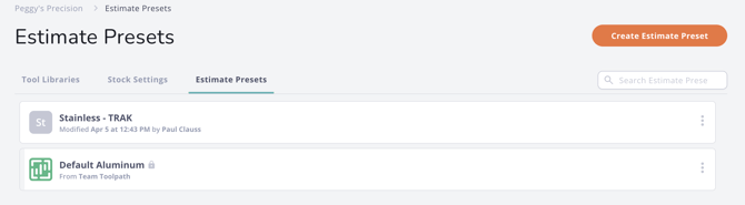 create estimate preset