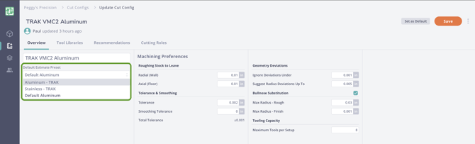 estimate preset in cut config