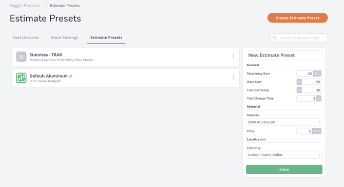 new estimate preset