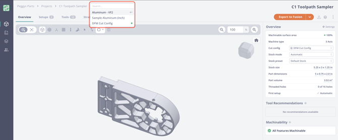 change cut config dropdown